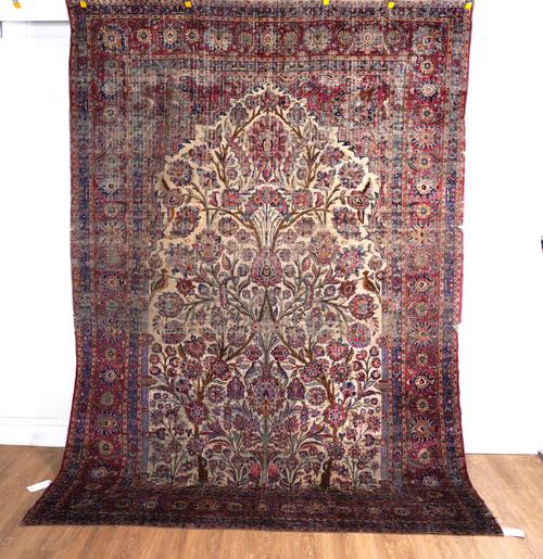 A SILK KASHAN MOHTESHAM PRAYER CARPET, PERSIAN