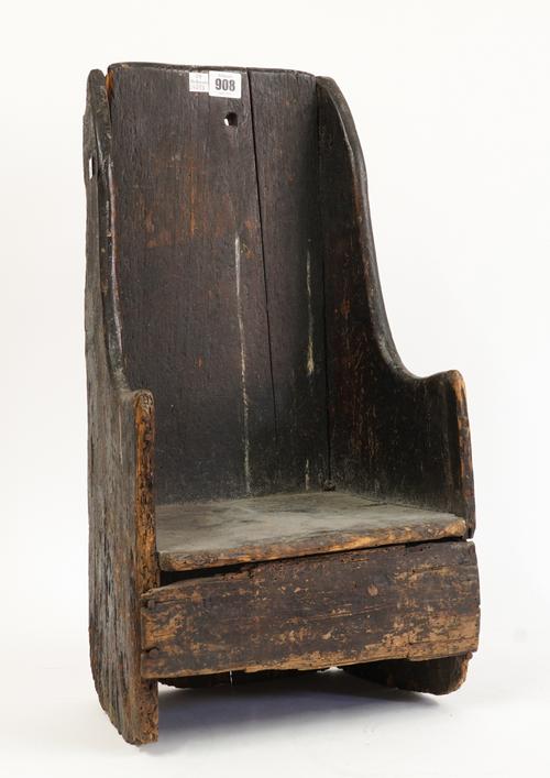 A 19TH CENTURY PAINTED PINE CHILD'S ROCKING LAMBING CHAIR