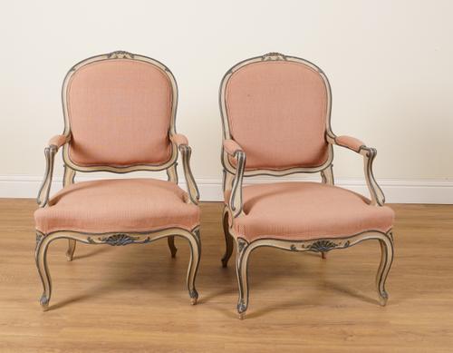 A PAIR OF LOUIS XV STYLE OPEN ARMCHAIRS (2)