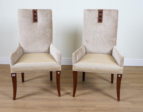 PROVASI: A PAIR OF BLACK WALNUT FRAMED SQUARE BACK SIDE CHAIRS (2)