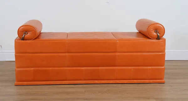 ‘A VEEN DALY’ ORANGE LEATHER UPHOLSTERED WINDOW SEAT