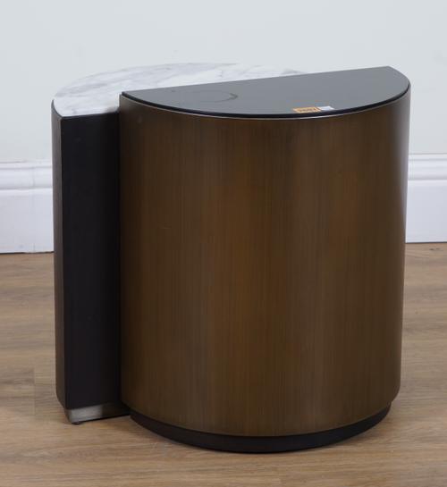 A SEMI ELLIPTIC INSET MARBLE LOW SIDE TABLE