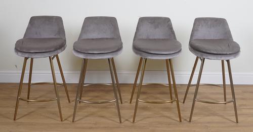 ‘WEST ELM’ A SET OF FOUR UPHOLSTERED BAR STOOLS (4)