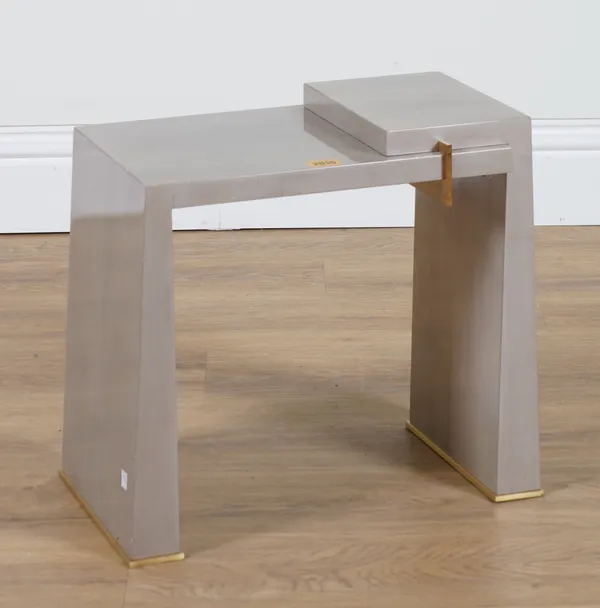 ‘BAKER’ A GREY LACQUER AND BRONZE SIDE TABLE