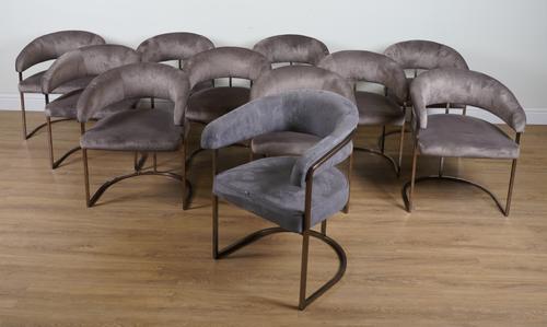 ‘VISIONNAIRE’ A SET OF TEN CHROME AND VELVET UPHOLSTERED TUB CHAIRS (10)