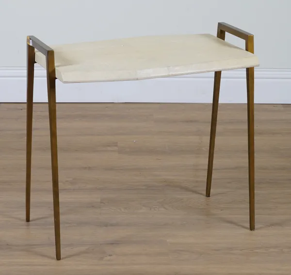 ‘GINGER BROWN’ A FAUX SHAGREEN AND BRASS SIDE TABLE