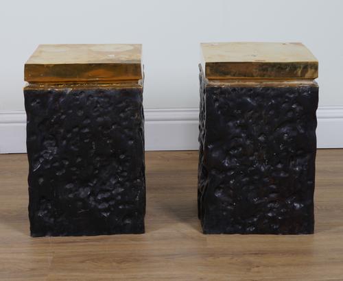 A PAIR OF BRONZE SQUARE OCCASIONAL TABLES (2)