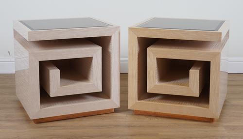 A PAIR OF LACQUERED STAINED SATINWOOD OCCASIONAL TABLES (2)