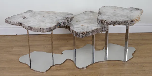 ‘BRENDA HOUSTON’ A CHROME AND AGATE COFFEE TABLE