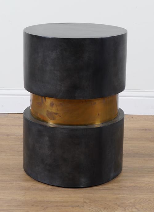 A GREY LACQUERED AND BRONZE CIRCULAR OCCASIONAL TABLE