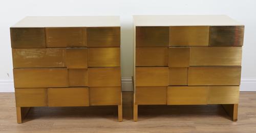 A PAIR OF MODERN CREAM LACQUERED BRASS FRONTED CHESTS OF DRAWERS (2)