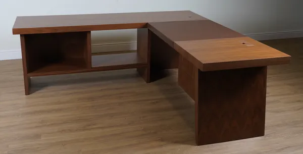 A MODERN WALNUT CORNER WRITING DESK