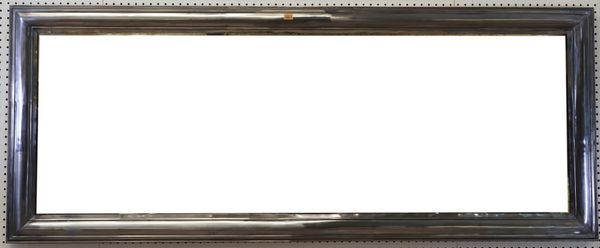 A MODERN SILVERED METAL RECTANGULAR WALL MIRROR