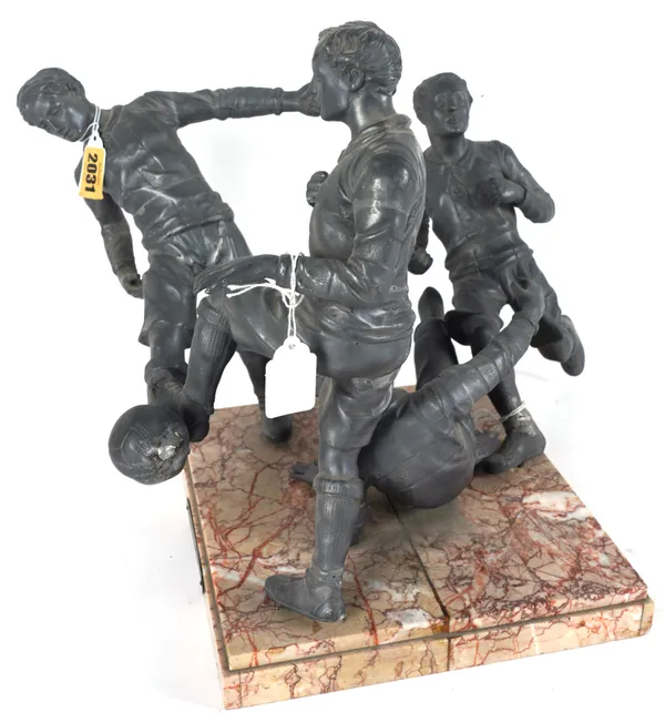 PEDRO RIGUAL (SPANISH, 1863-1917);  A GROUP OF ZINC ALLOY FOOTBALL PLAYERS TITLED ‘UN MATCH AMÜSANT’