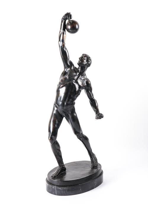 AN ART DECO BRONZE FIGURE OF A MALE WEIGHT LIFTER