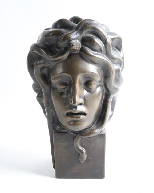 JOSEF MULLNER (1879-1968); AN AUSTRIAN BRONZE HEAD OF MEDUSA DATED 1918