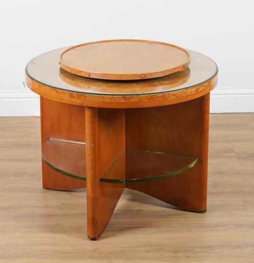 A MID 20TH CENTURY BURR SATINWOOD CIRCULAR OCCASIONAL TABLE
