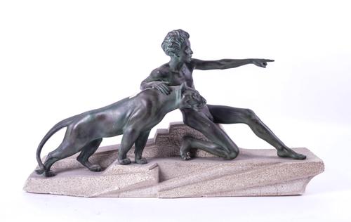 MAX LE VERRIER (FRENCH 1891-1973); A BRONZE GROUP OF MOWGLI THE BOY WITH BAGHERA THE PANTHER