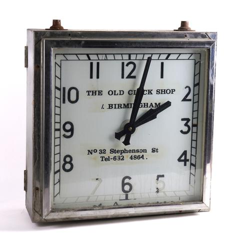SMITHS, THE OLD CLOCK SHOP BIRMINGHAM, A MID 20TH CHROME DOUBLE SIDED CLOCK
