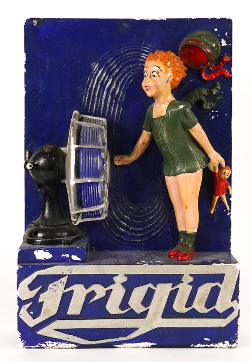 ‘FRIGID FANS’, AN EARLY 20TH CENTURY PLASTER ADVERTISING FIGURE