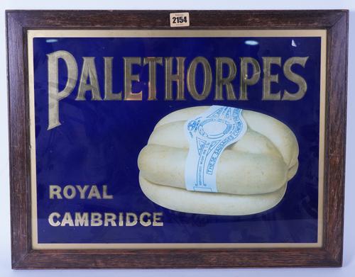 PALETHORPES ROYAL CAMBRIDGE, A GLASS ADVERTISING SIGN