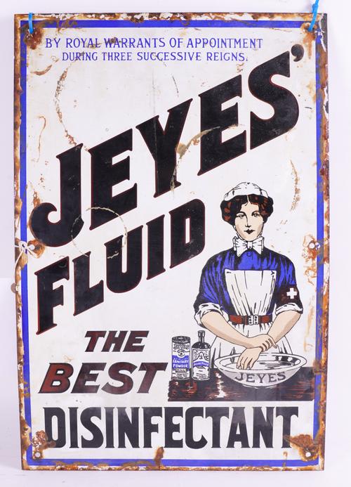 "JEYES' FLUID, THE BEST DISINFECTANT" AN ENAMEL ADVERTISING SIGN