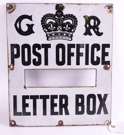 G R POST OFFICE LETTER BOX, AN ENAMEL SIGN