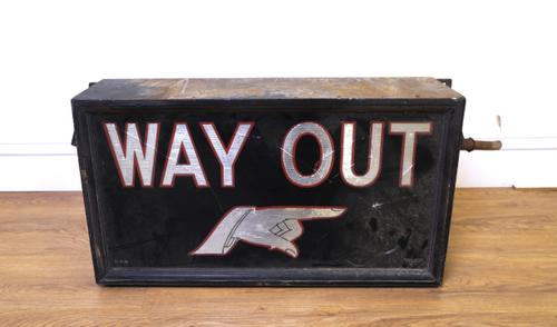 A MID 20TH CENTURY THEATRE LIGHT UP SIGN BOX ‘WAY OUT'