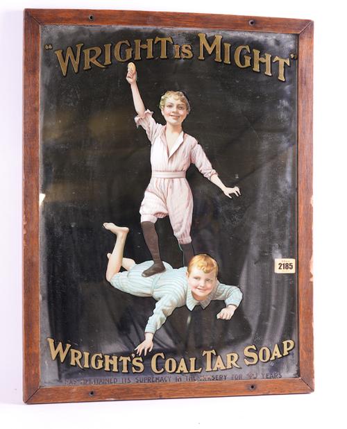 "WRIGHT IS MIGHT", AN EARLY 20TH CENTURY ADVERTISING MIRROR