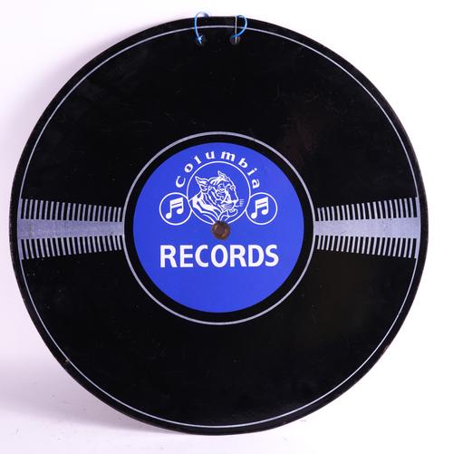 "HIS MASTER'S VOICE RECORDS" AND "COLUMBIA RECORDS" A DOUBLE SIDED ENAMEL SIGN