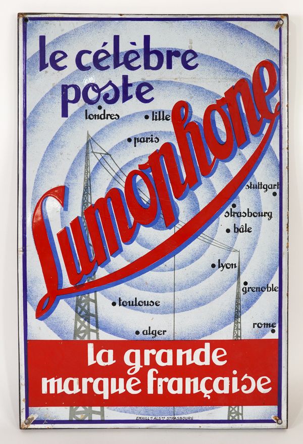 ‘LE CELEBRE POSTE LUMOPHONE’ A FRENCH ENAMEL ADVERTISING SIGN