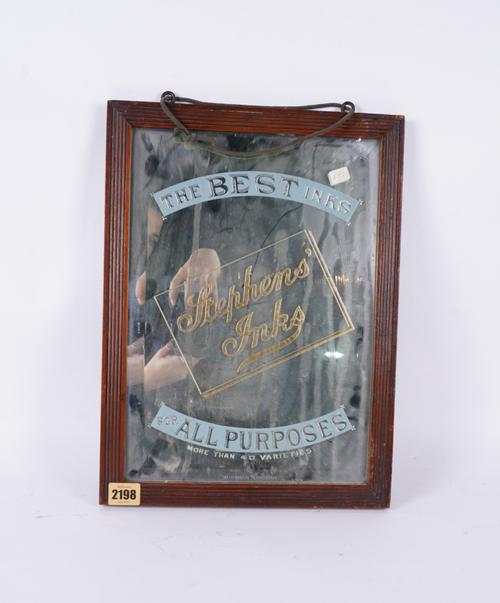 STEPHENS’ INKS, A MID 20TH CENTURY BEVELLED GLASS ADVERTISING MIRROR