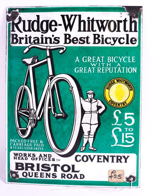 RUDGE-WHITWORTH BRITAIN'S BEST BICYCLE, AN ENAMEL SIGN