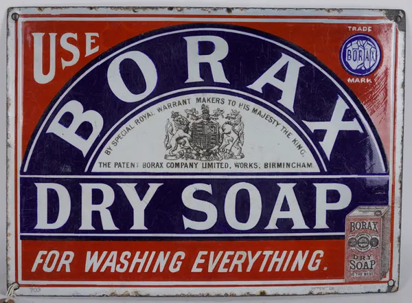 ‘BORAX DRY SOAP’ AN EARLY 20TH CENTURY ENAMEL SIGN