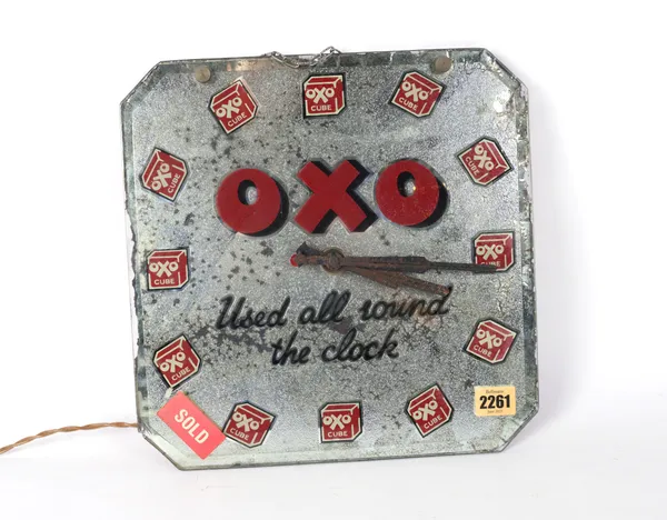 OXO, A MID 20TH CENTURY MIRRORED ADVERTISING WALL CLOCK