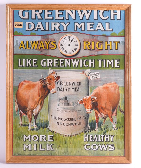 GREENWICH DAIRY MEAL “ALWAYS RIGHT LIKE GREENWICH TIME” ADVERTISING POSTER