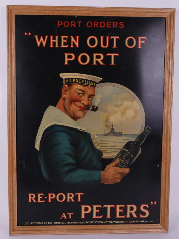 ADMIRALITY PORT “WHEN OUT OF PORT REPORT AT PETERS” TIN ADVERTISING SIGN