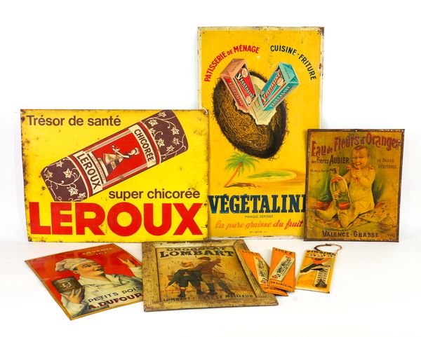 A GROUP OF EIGHT EARLY 20TH CENTURY FRENCH TIN ADVERTISING SIGNS (8)