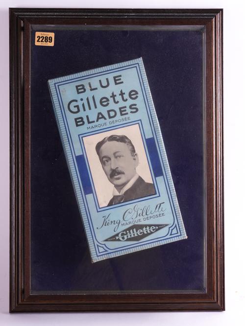 GILLETTE, A FRAMED VINTAGE ADVERTISING BOX "BLUE GILLETTE BLADES" (3)