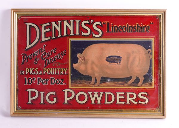 DENNIS’S LINCOLNSHIRE PIG POWDERS, A TIN ADVERTISING SIGN (2)