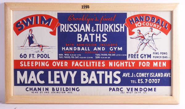 MAC LEVY BATHS “BROOKLYN'S FINEST RUSSIAN & TURKISH BATHS” AN ADVERTISING POSTER (2)