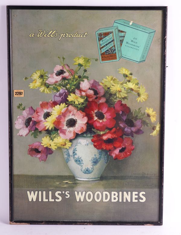 WILLS'S WOODBINES, A LARGE ADVERTISING POSTER DEPICTING A VASE OF FLOWERS