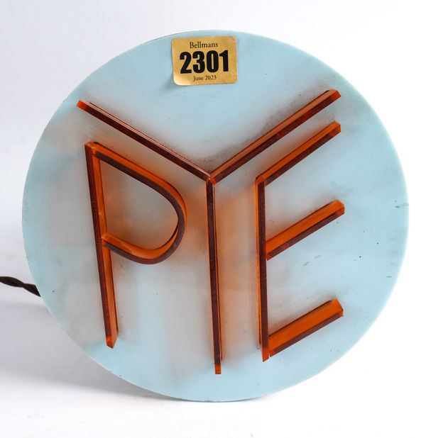 PYE ELECTRONICS, A MID 20TH CENTURY ACRYLIC AND METAL ADVERTISING LAMP