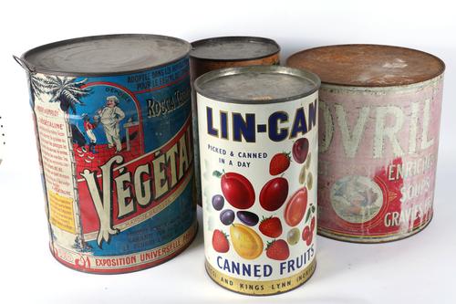 FOUR OVERSIZED ADVERTISING TINS INCLUDING BOVRIL (4)