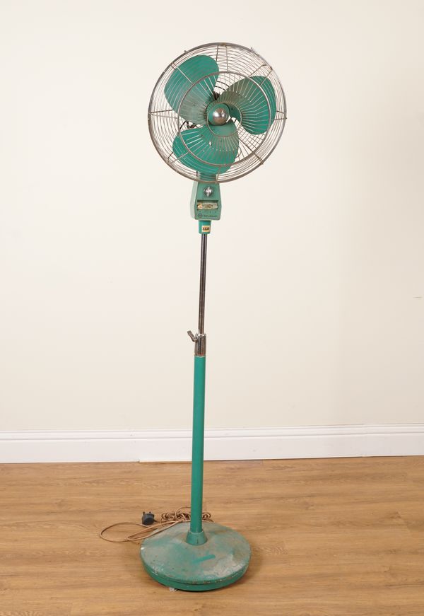 KDK, A MID 20TH CENTURY GREEN FLOOR STANDING FAN