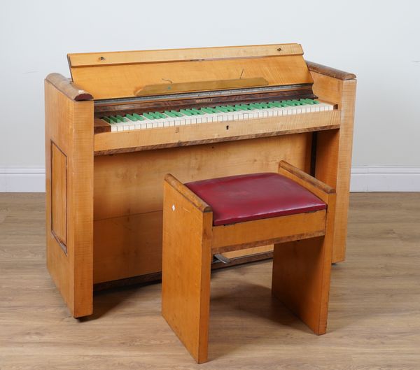 AN ART DECO WALNUT UPRIGHT PIANO (2)