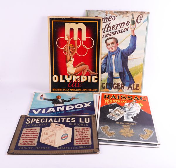 A GROUP OF SIX EARLY 20TH CENTURY CARD ADVERTISING SIGNS (6)