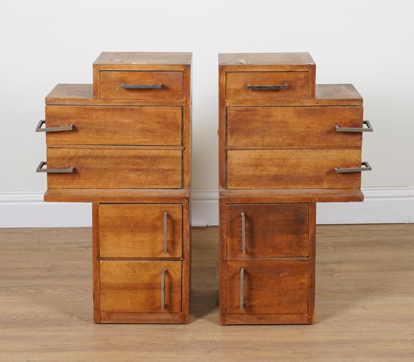 A PAIR OF MID 20TH CENTURY MAHOGANY MULTI DRAWER BEDSIDE TABLES (2)