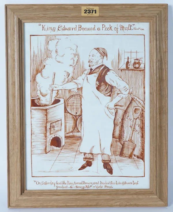 AN EARLY 20TH CENTURY CERAMIC TILE “KING EDWARD BREWED A PECK OF MALT”