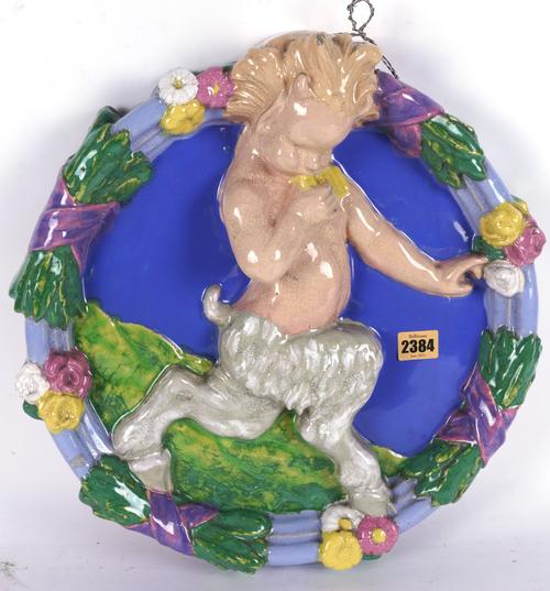'PIPING FAUN' A CARTER, STABLER & ADAMS POOLE POTTERY ROUNDEL